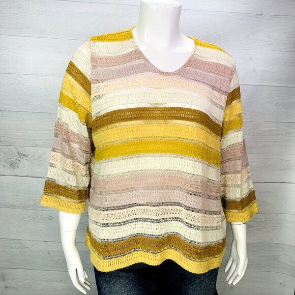 Soft Surroundings Womens Open Knit Marrakesh Pullover Gold Stripe Plus Size 1X - Picture 4 of 13